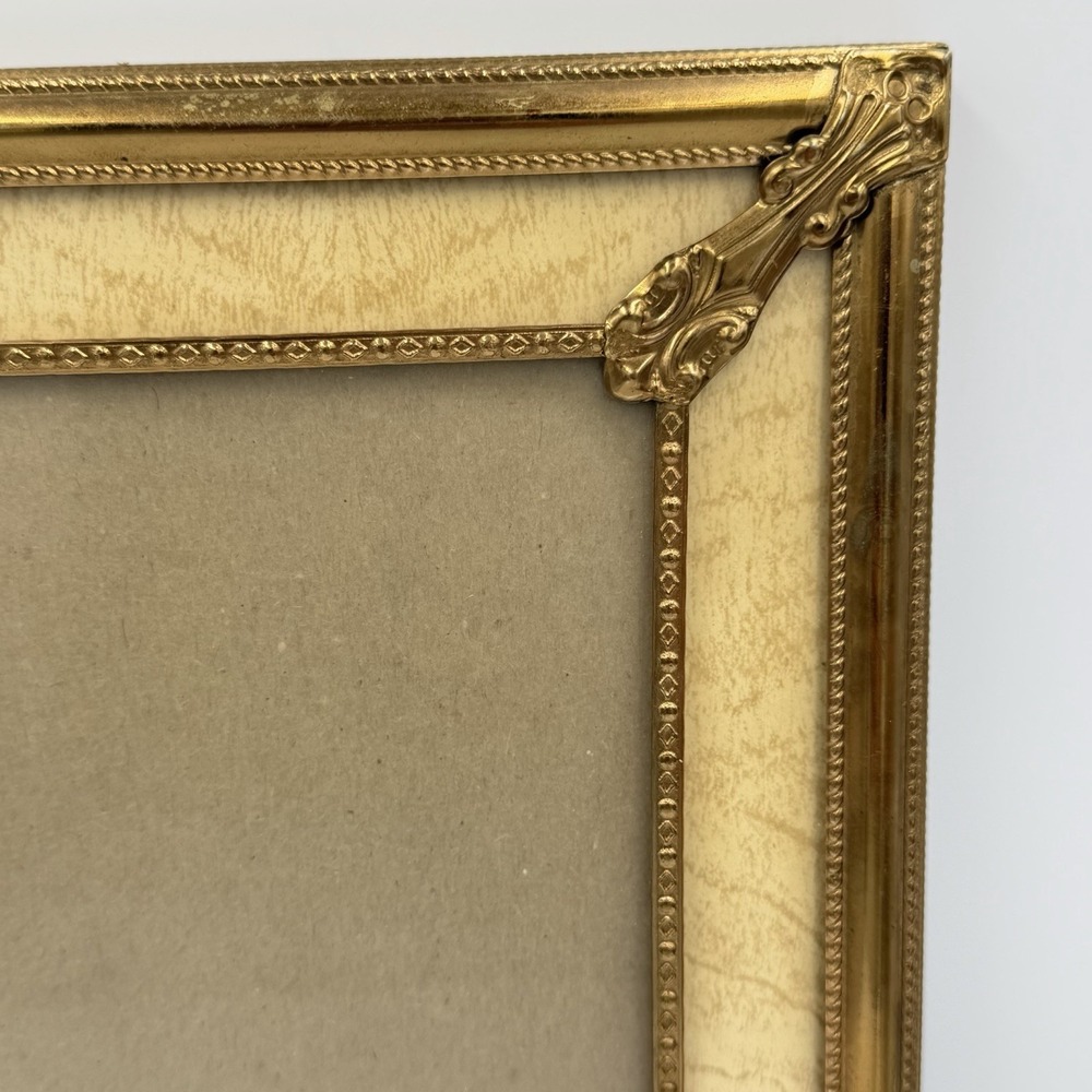 VTG Gold Tone Metal Picture Frame Easel Ornate Hollywood Regency 7.25x9.25 - Picture 6 of 9